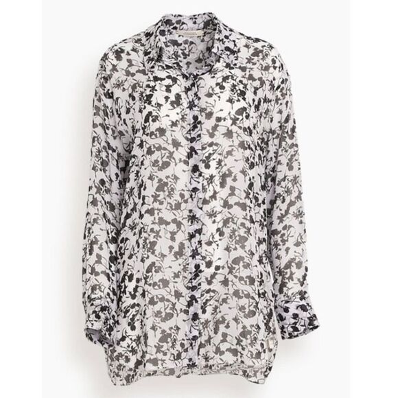 Dorothee Schumacher Women's Size XL NWT Light Blue Black Flowers Floral Blouse - Picture 5 of 14